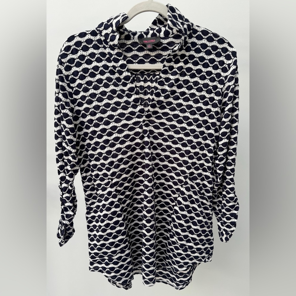 Forcynthia Beachwear Navy‎ Blue & White Swim Cover Up, Size M